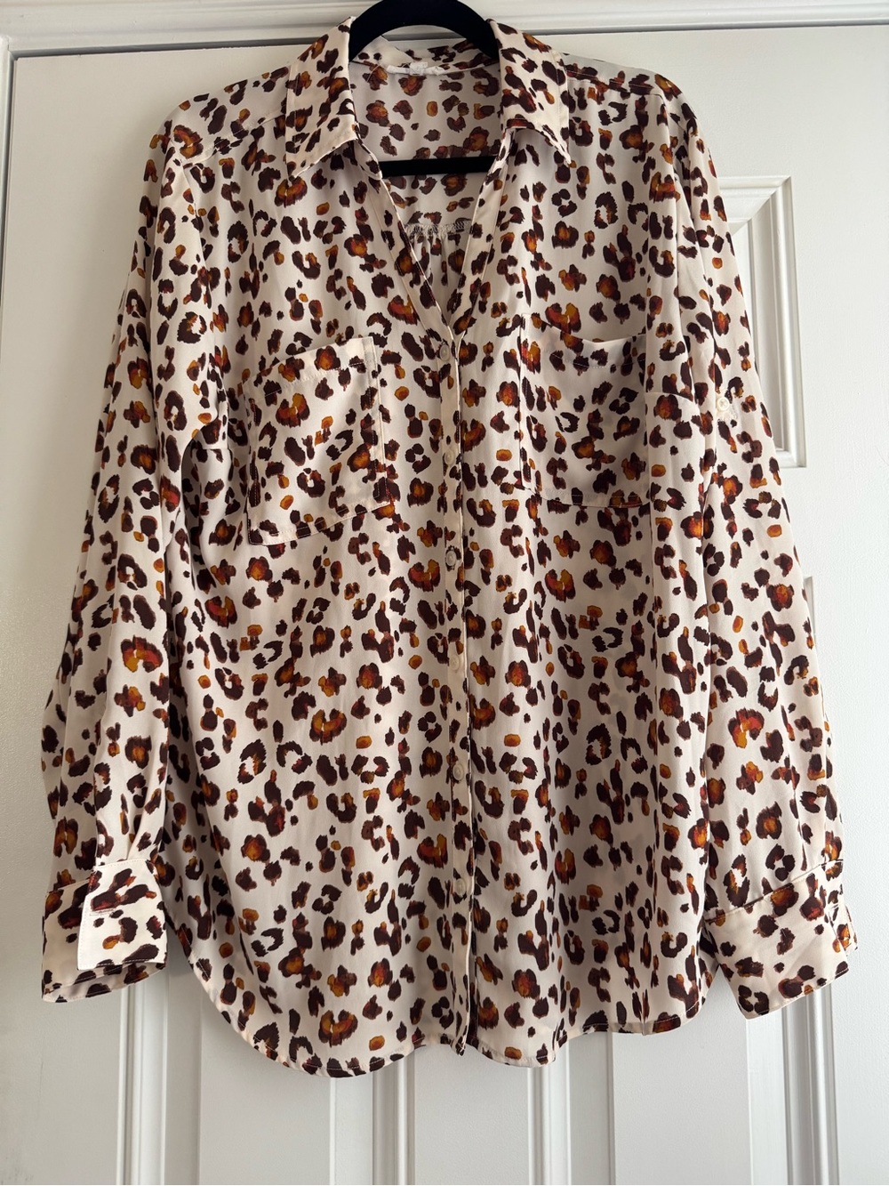 NWOT Maurices Leopard Print Button-Down Blouse in Cream, Brown & Tan